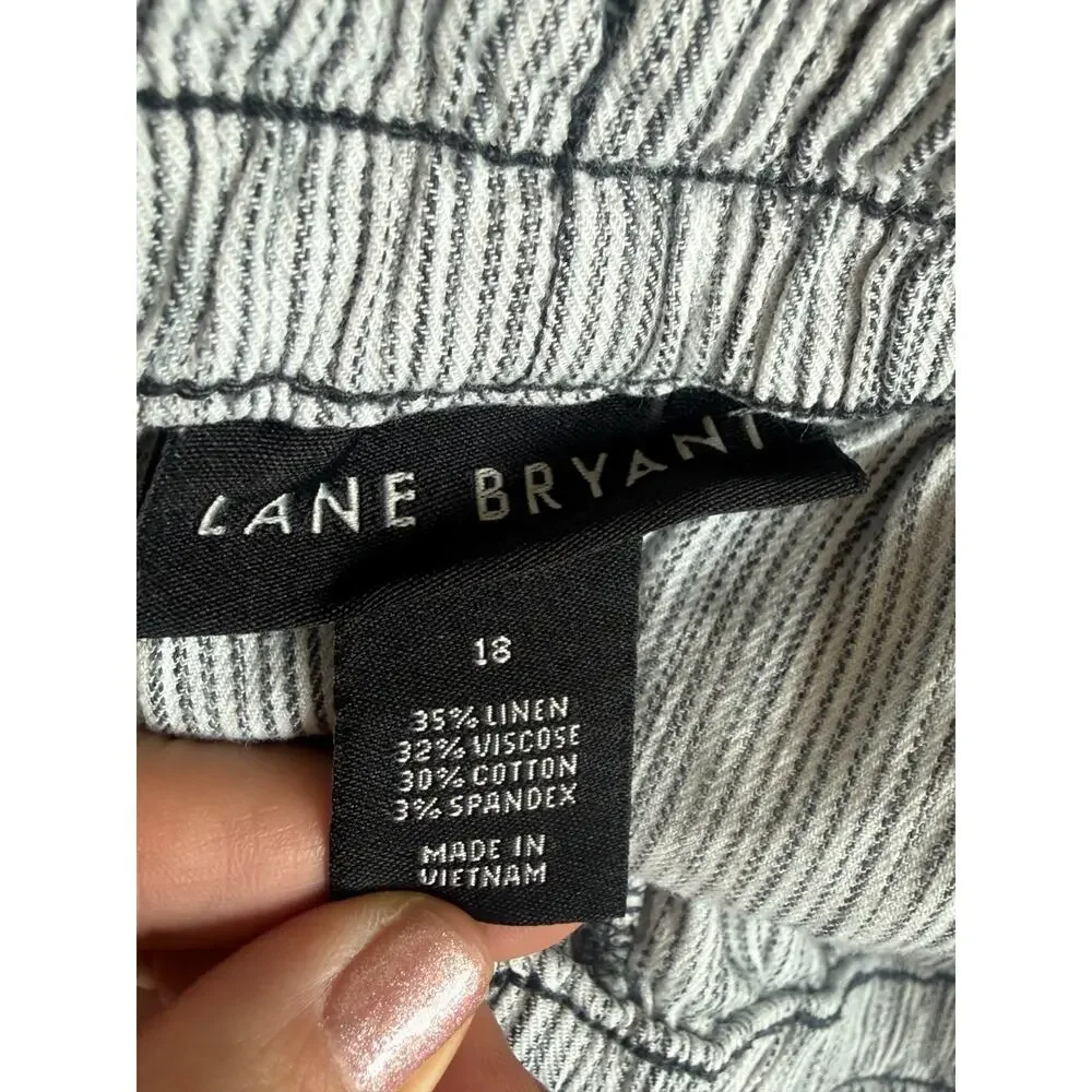 LANE BRYANT Women's Blue Grey Striped Drawstring Wide Leg Linen Pants 18 Coastal